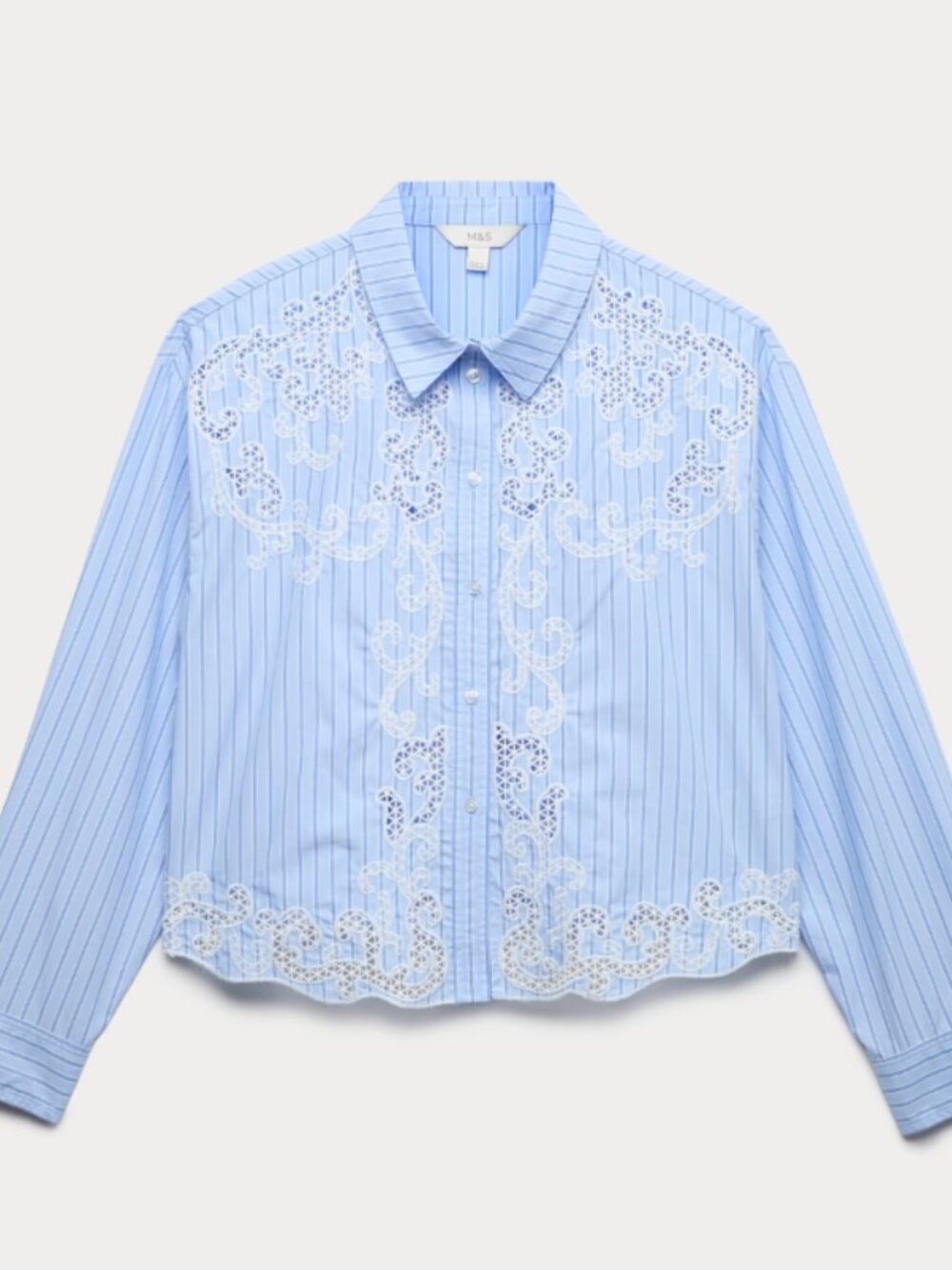 Marks & Spencer Pure Cotton Embroidered Striped Shirt **UK sizing converted**